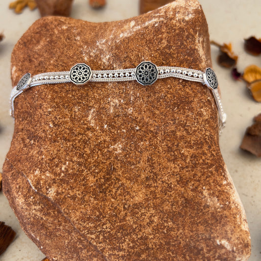 Handmade Sterling Silver Bracelet – Beaded Ten-Petal Harmony Motif – Adjustable 925 Silver Women’s Jewelry – Anatolian Floral Symbol