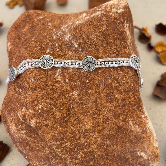 Handmade Sterling Silver Bracelet – Beaded Spiral of Wind Motif – Adjustable 925 Silver Women’s Jewelry – Swirl Protection Symbol