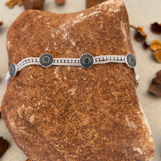 Handmade Sterling Silver Bracelet – Beaded Radiant Dotted Flower Motif – Adjustable 925 Silver Women’s Jewelry – Anatolian Symbolic Design