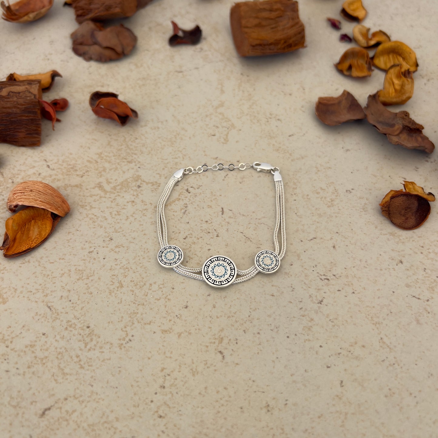 Handmade Sterling Silver Bracelet – Eternal Sun Motif – Adjustable 925 Silver Women’s Jewelry – Ancient Protection & Infinity Design