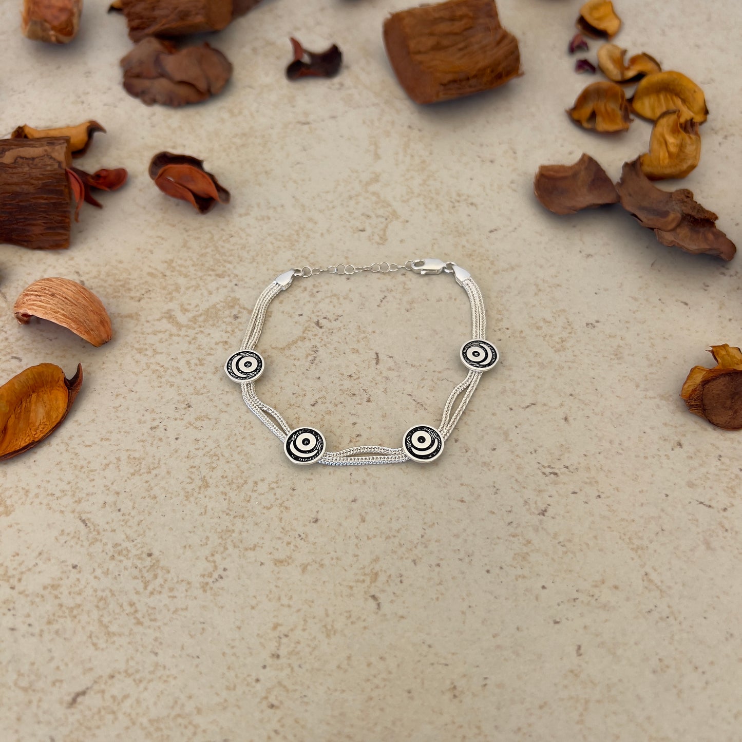 Handmade Sterling Silver Bracelet – Eye of Balance Motif – Adjustable 925 Silver Jewelry – Minimal Evil Eye Protection