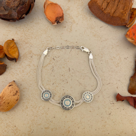 Handmade Sterling Silver Bracelet – Eternal Sun Motif – Adjustable 925 Silver Women’s Jewelry – Ancient Protection & Infinity Design