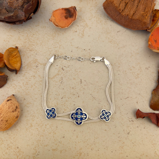Handmade Sterling Silver Bracelet – Clover Charm Motif – Adjustable 925 Silver Women’s Jewelry – Anatolian Floral Symbol