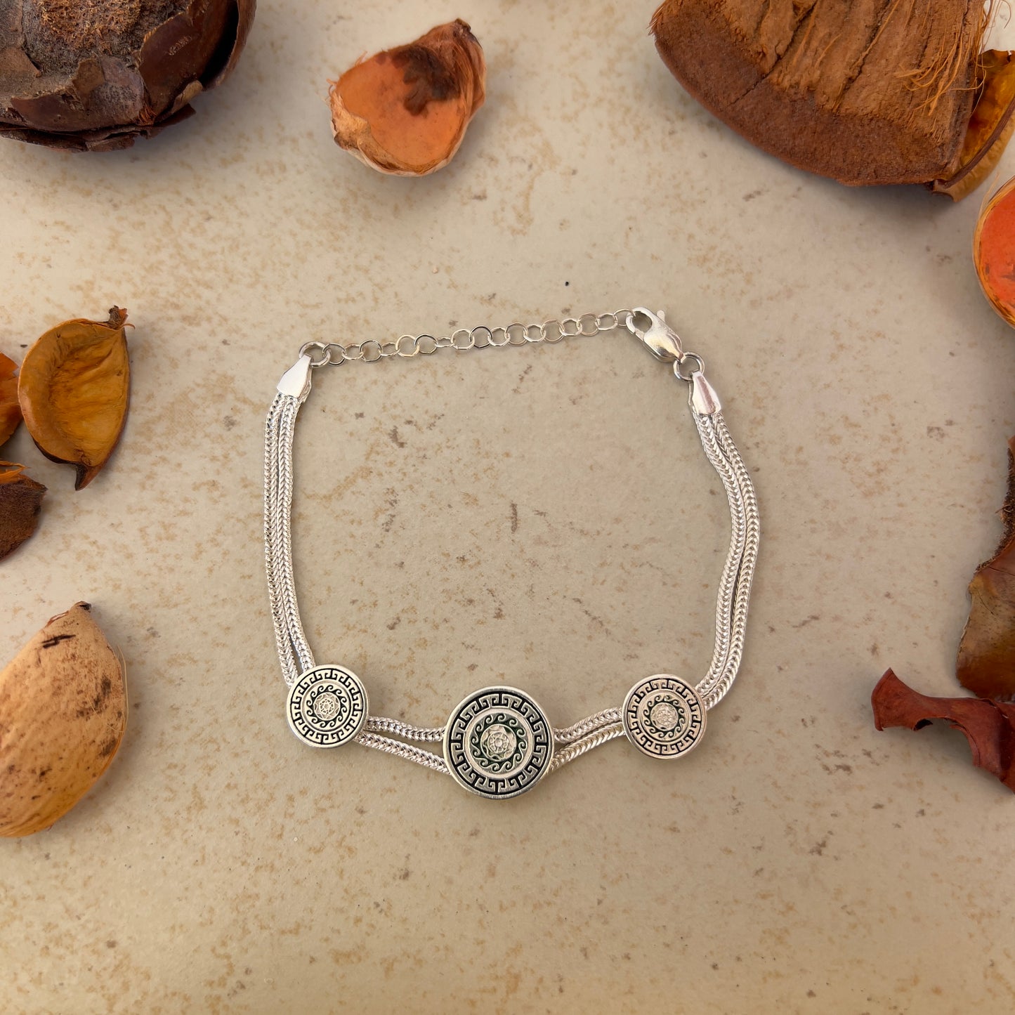 Handmade Sterling Silver Bracelet – Eternal Sun Motif – Adjustable 925 Silver Women’s Jewelry – Ancient Protection & Infinity Design