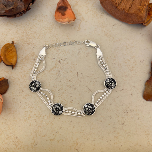 Handmade Sterling Silver Bracelet – Beaded Radiant Dotted Flower Motif – Adjustable 925 Silver Women’s Jewelry – Anatolian Symbolic Design