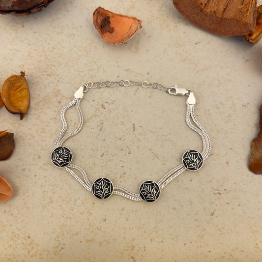 Handmade Sterling Silver Bracelet – Flameleaf Harmony Motif – Adjustable 925 Silver Women’s Jewelry – Nature & Balance Symbol