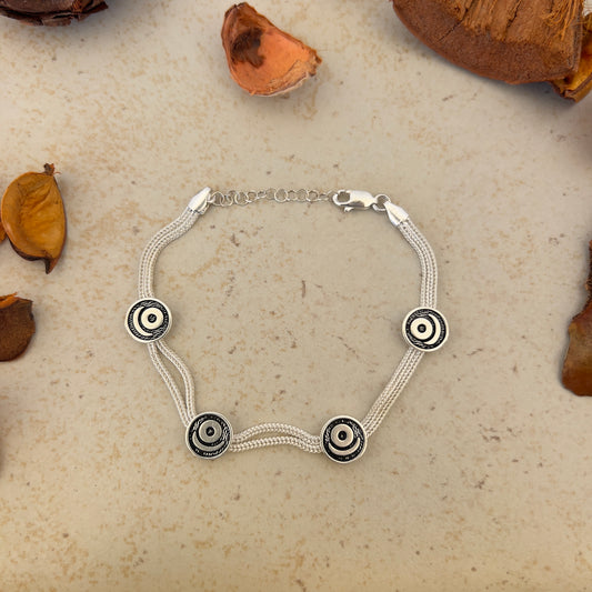 Handmade Sterling Silver Bracelet – Eye of Balance Motif – Adjustable 925 Silver Jewelry – Minimal Evil Eye Protection